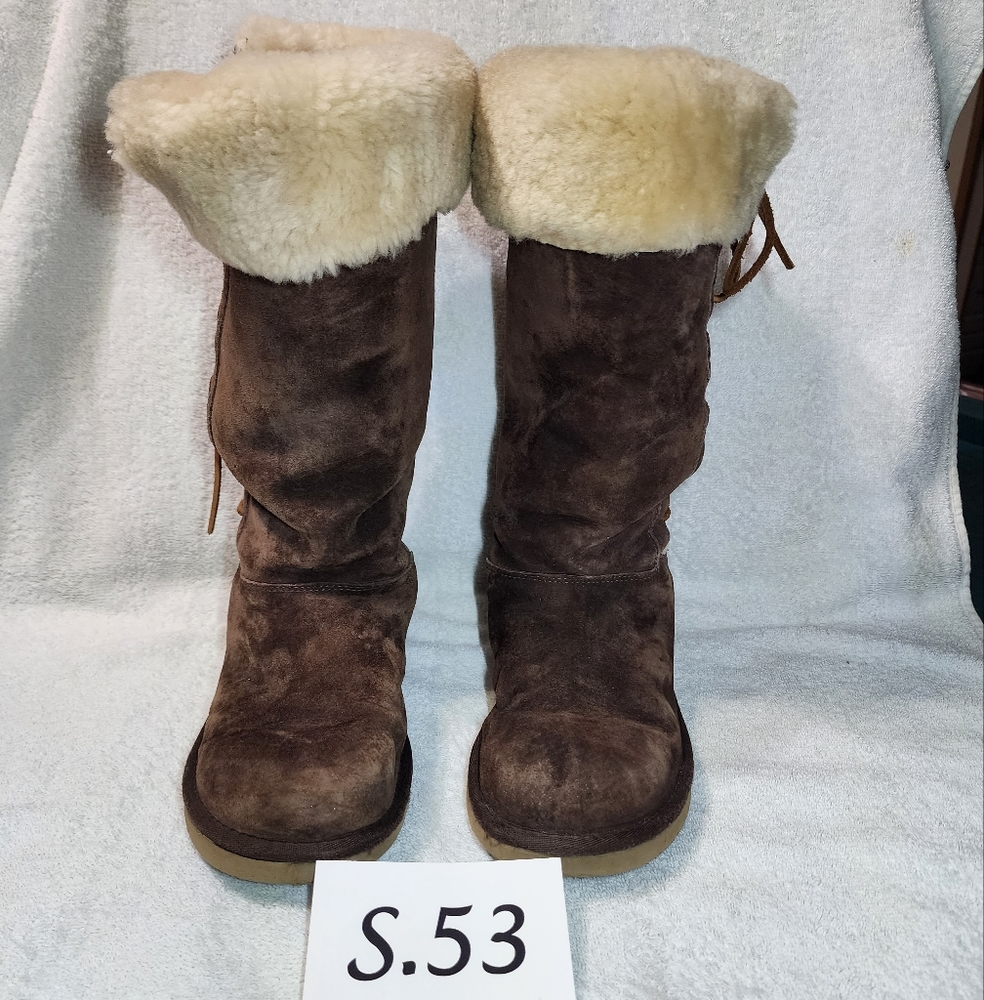 S.053- Used, UGG Australia Upside Tall Lace up Boots Chocolate Brown (Women's 8)